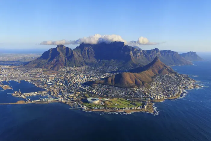 Framed Print : South Africa, Western Cape, Cape Town, Aerial View of Cape Town and Table Mountain Framed Print : South Africa, Western Cape, Cape Town, Aerial View of Cape Town and Table Mountain