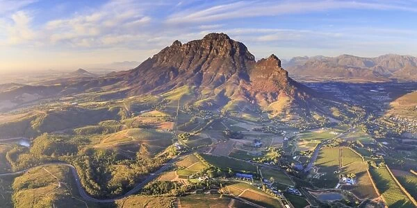South Africa, Western Cape, Stellenbosch, Aerial view of Simonsberg Mountain range