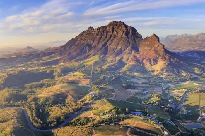 Framed Print : South Africa, Western Cape, Stellenbosch, Aerial view of Simonsberg Mountain range Framed Print : South Africa, Western Cape, Stellenbosch, Aerial view of Simonsberg Mountain range