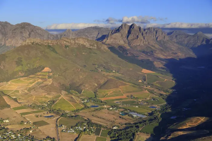 Framed Print : South Africa, Western Cape, Stellenbosch, Aerial view of Simonsberg Mountain range Framed Print : South Africa, Western Cape, Stellenbosch, Aerial view of Simonsberg Mountain range
