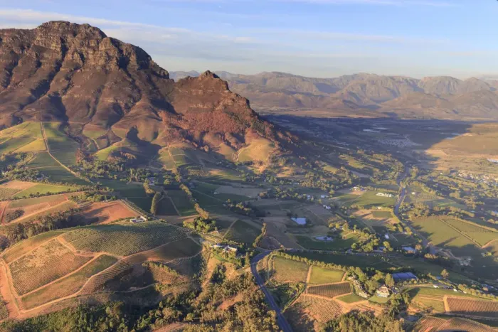 Framed Print : South Africa, Western Cape, Stellenbosch, Aerial view of Simonsberg Mountain range