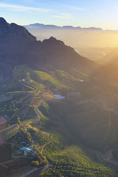 South Africa, Western Cape, Stellenbosch, Aerial View over the Valley and Wine Estates
