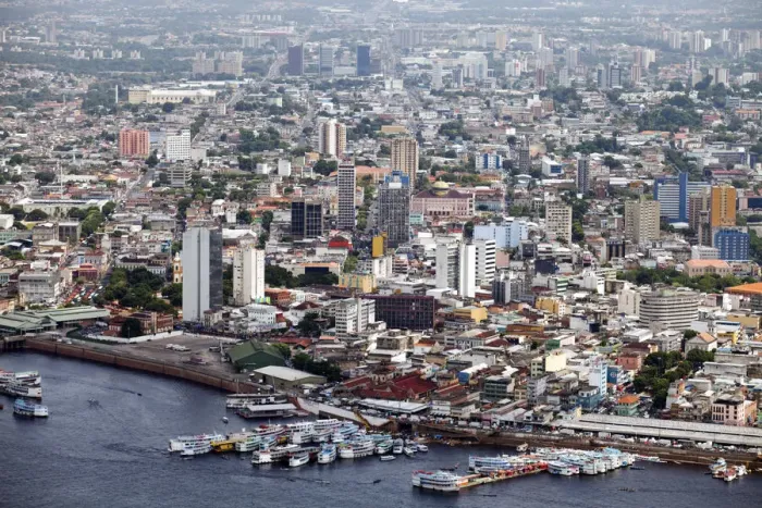 Framed Print : South America, Brazil, Amazonas state, Manaus, aerial view of the city centre of Manaus Framed Print : South America, Brazil, Amazonas state, Manaus, aerial view of the city centre of Manaus