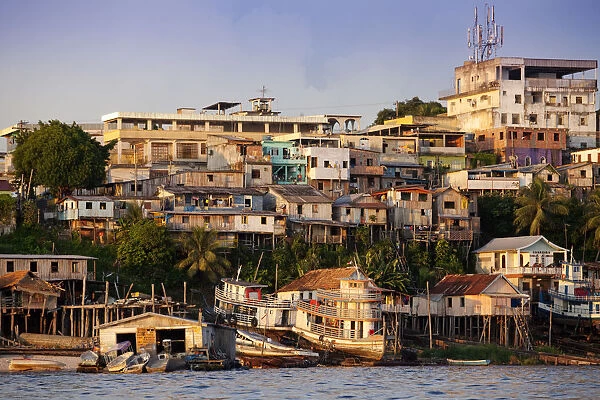 South America, Brazil, Amazonas state, Manaus, stilt houses in a riverside favela