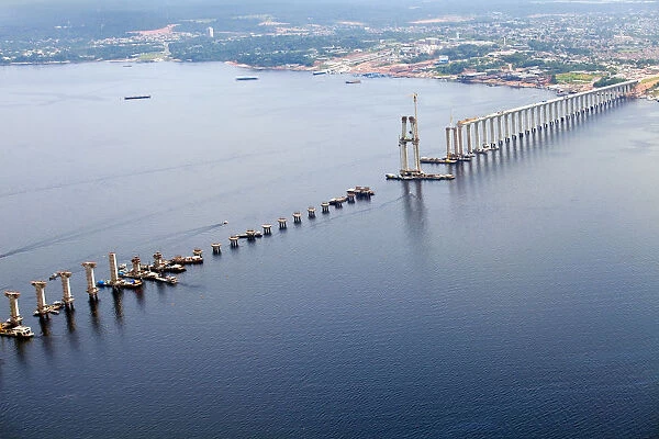 South America, Brazil, Amazonas state, Manaus, construction on the Manaus-Iranduba bridge