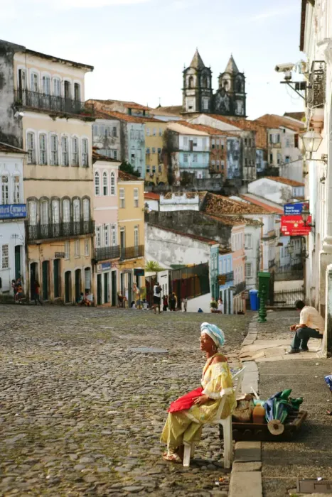 Framed Print : South America, Brazil, Bahia, a Baiana woman looking out over the Pelourinho in Framed Print : South America, Brazil, Bahia, a Baiana woman looking out over the Pelourinho in
