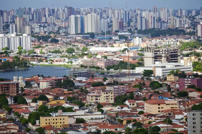 Framed Print : South America, Brazil, Ceara, Aerial view of Fortaleza city one of the 2014 World Framed Print : South America, Brazil, Ceara, Aerial view of Fortaleza city one of the 2014 World