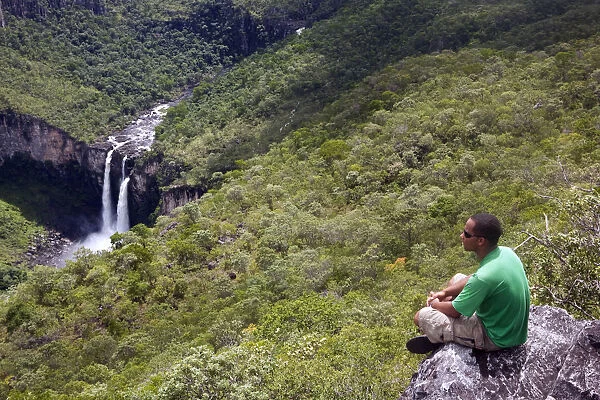 South America, Brazil, Goias, Chapada dos Veadeiros, the cachoeira do Rio Preto waterfalls