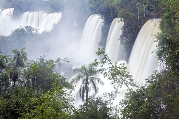 South America, Brazil, Parana, the Iguazu falls in full flood and lying on the frontier