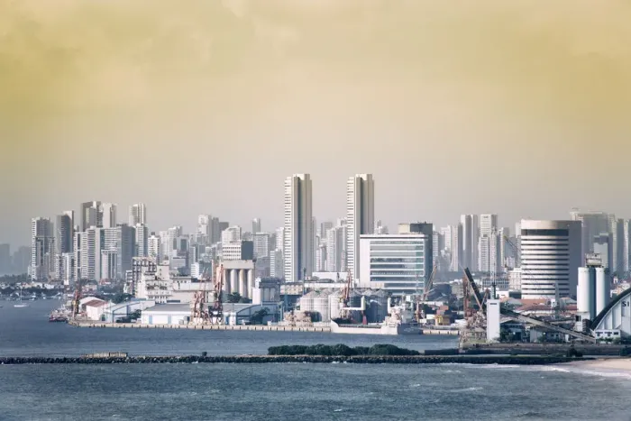 Framed Print : South America, Brazil, Pernambuco, Recife, view of Recifes modern center from Olinda