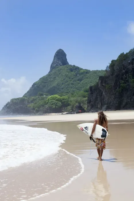 Framed Print : South America, Brazil, Pernambuco, Fernando de Noronha Island, surfer on Father s Framed Print : South America, Brazil, Pernambuco, Fernando de Noronha Island, surfer on Father s