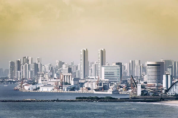South America, Brazil, Pernambuco, Recife, view of Recifes modern center from Olinda
