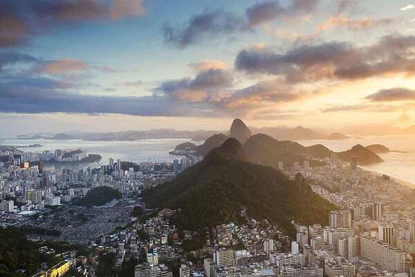 South America, Brazil, Rio de Janeiro, View of Copacabana, Sugar Loaf and Rio city