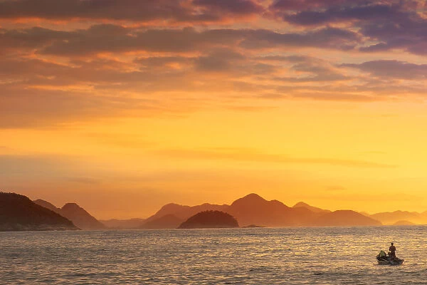 South America, Brazil, Rio, Rio de Janeiro. Dawn light over the Atlantic ocean