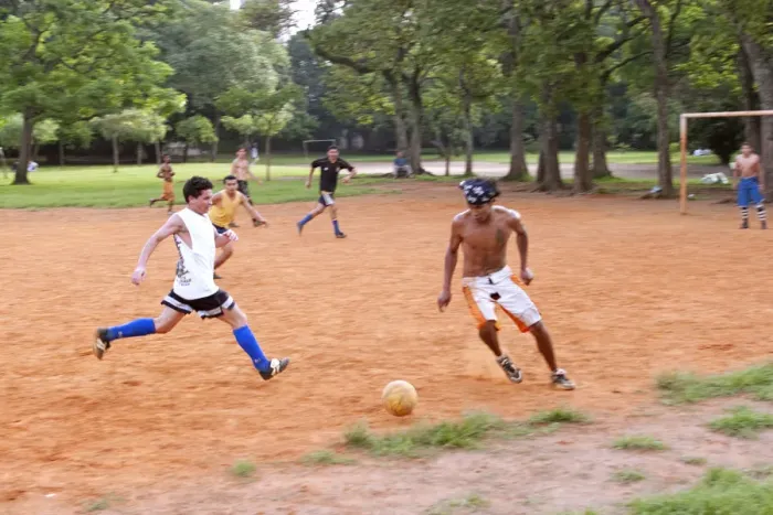 Framed Print : South America, Brazil, Sao Paulo, locals playing football in Ibirapuera Park Framed Print : South America, Brazil, Sao Paulo, locals playing football in Ibirapuera Park