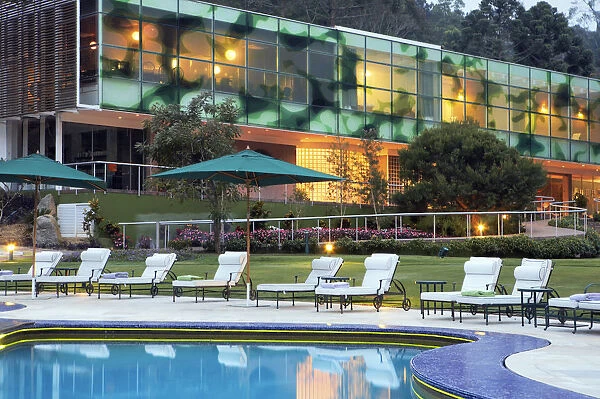 South America, Brazil, Sao Paulo, a view of the outdoor pool and spa building at the