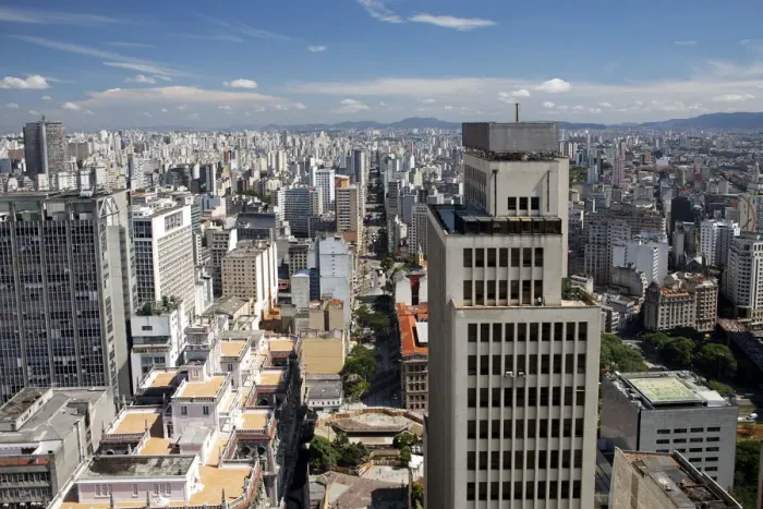 Framed Print : South America, Brazil, Sao Paulo; view along Avenida Sao Joao from the top of Framed Print : South America, Brazil, Sao Paulo; view along Avenida Sao Joao from the top of