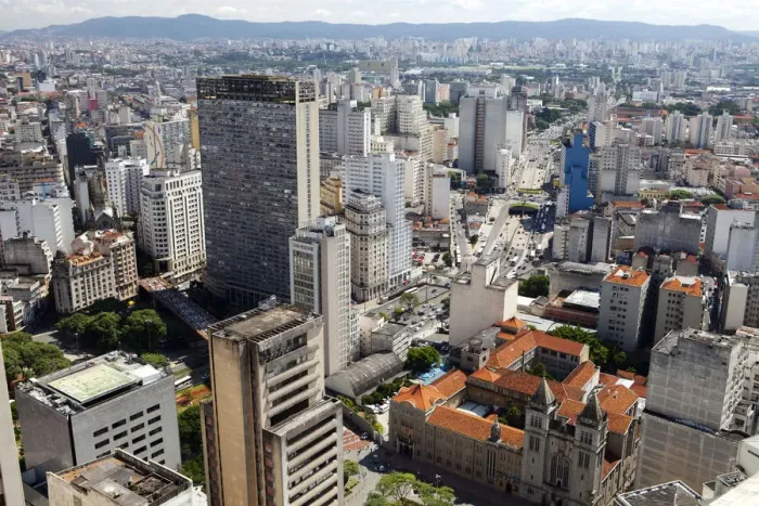 Framed Print : South America, Brazil, Sao Paulo; view of Sao Paulo city from the top of the Banespa