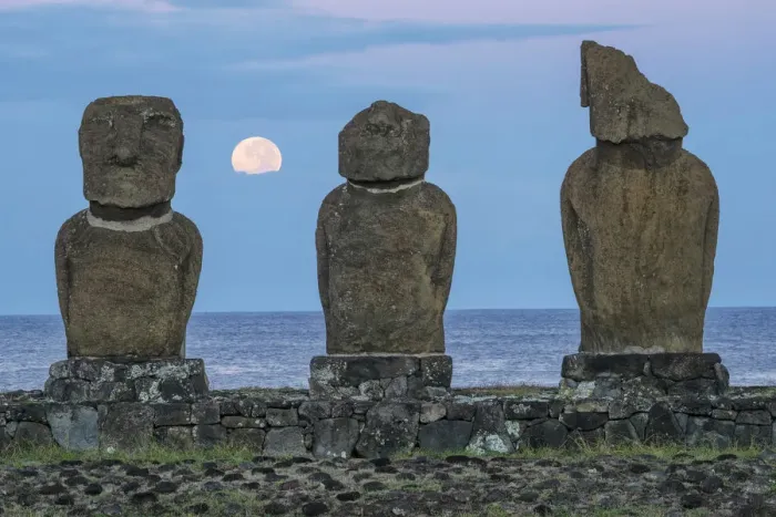 Framed Print : South America, Chile, Easter Island, Isla de Pascua, Moai stone human figures under Framed Print : South America, Chile, Easter Island, Isla de Pascua, Moai stone human figures under