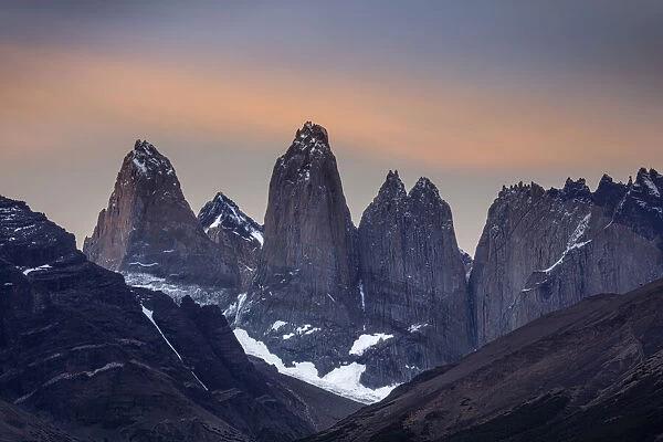 South America, Chile, Patagonia, dramatic mountain scenery in Torres del Paine national
