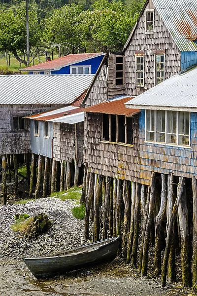 South America, Chile, Patagonia, Chiloe island, wooden palafita stilt houses