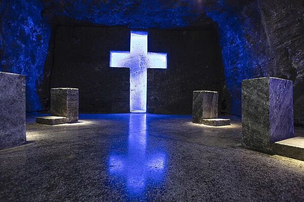 South America, Colombia, Cundinamarca, Zipaquira. Chapel in the salt cathedral of Zipaquira - an underground Catholic church built within the tunnels of a salt mine