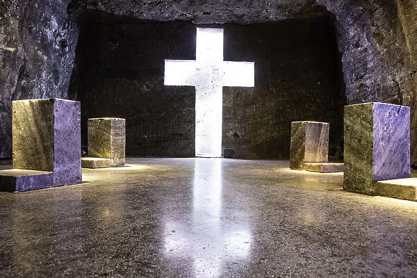 South America, Colombia, Cundinamarca, Zipaquira. Chapel in the salt cathedral of Zipaquira - an underground Catholic church built within the tunnels of a salt mine