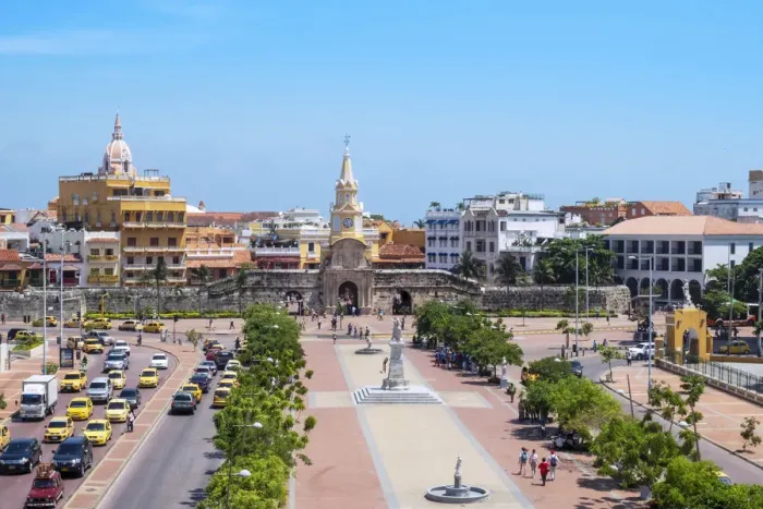 Framed Print : South America, Colombia, view of the old walled colonial centre of Cartagena city Framed Print : South America, Colombia, view of the old walled colonial centre of Cartagena city