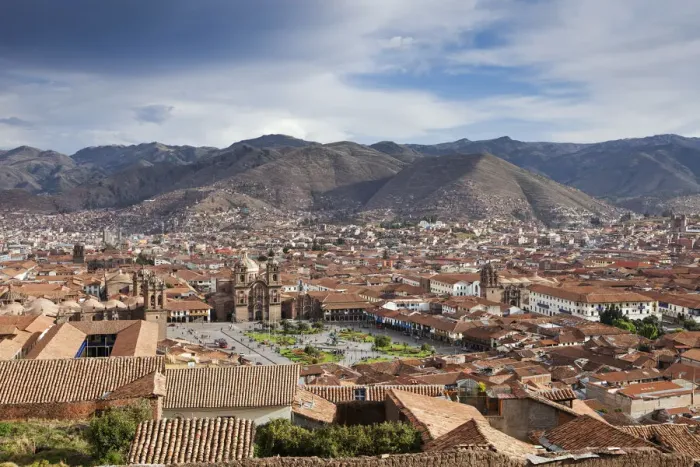 Framed Print : South America, Peru, Cusco. A view of Cusco from Sacsayhuaman showing the Plaza de Framed Print : South America, Peru, Cusco. A view of Cusco from Sacsayhuaman showing the Plaza de