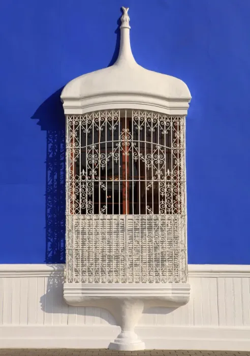 Framed Print : South America, Peru, La Libertad, Trujillo, a traditional iron lattice colonial window Framed Print : South America, Peru, La Libertad, Trujillo, a traditional iron lattice colonial window