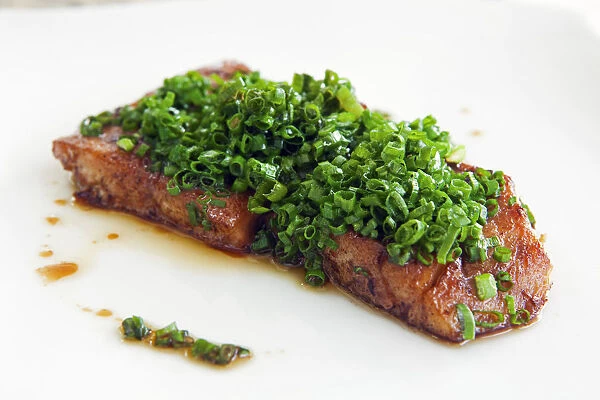 South America, Peru, Lima, Miraflores. Conger Eel steak with Spring Onion sesame oil