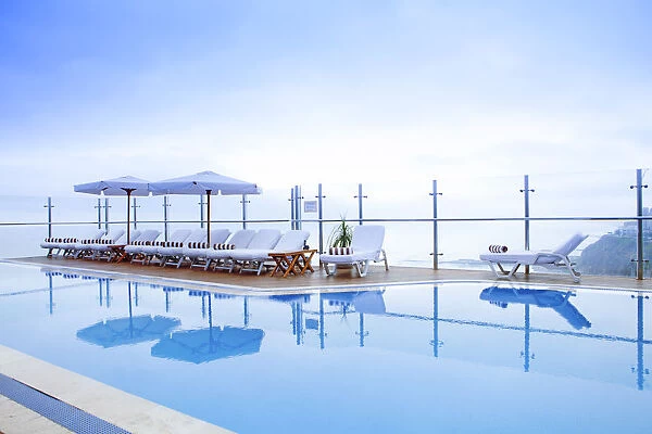 South America, Peru, Lima. The swimming pool at the Orient Express Miraflores Park Hotel