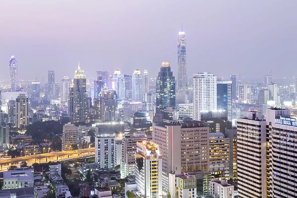 South East Asia, Thailand, Bangkok, night view looking towards the Baiyoke Tower II