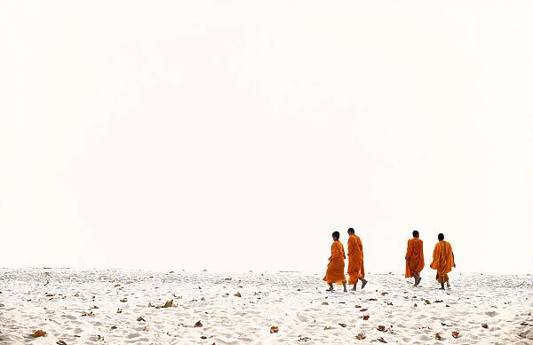 South East Asia, Thailand, Ko Jam, monks on the beach
