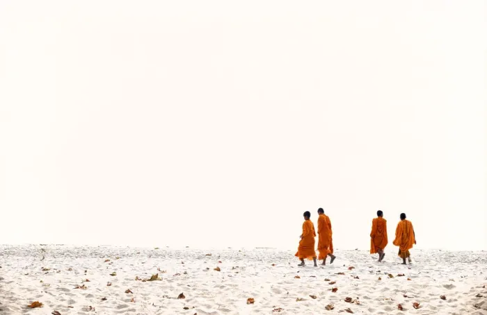 Framed Print : South East Asia, Thailand, Ko Jam, monks on the beach Framed Print : South East Asia, Thailand, Ko Jam, monks on the beach