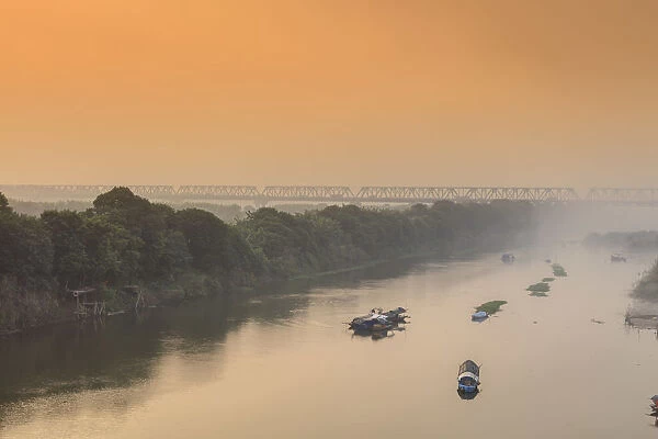 South East Asia, Vietnam, Hanoi, Red River, view from Long Bien Bridge