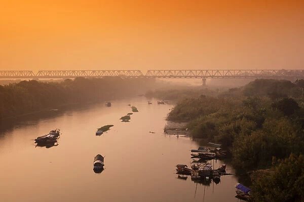 South East Asia, Vietnam, Hanoi, Red River, view from Long Bien Bridge