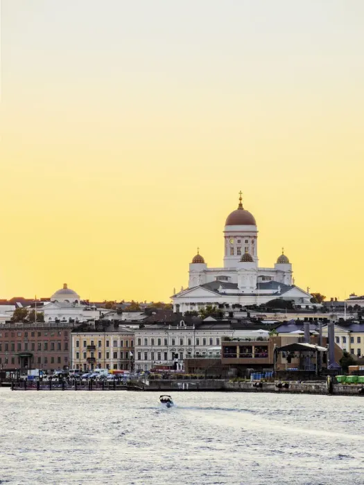 Framed Print : South harbour and City Center Skyline at dusk, Helsinki, Uusimaa County, Finland