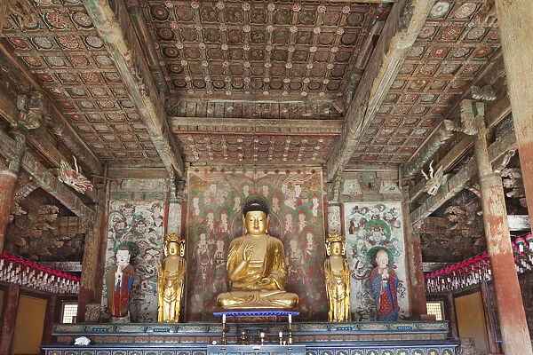South Korea, Gyeongju, Bulguksa Temple, Buddha Statue in the Daeungjeon Pavilion