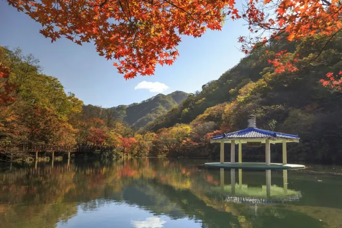 Framed Print : South Korea, Jeolla Do, Naejangsan National Park, Naejangsan Pond and Wuhwajeong Framed Print : South Korea, Jeolla Do, Naejangsan National Park, Naejangsan Pond and Wuhwajeong
