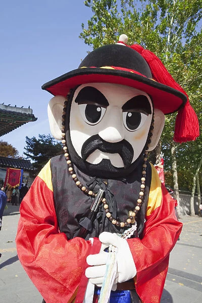 South Korea, Seoul, Deoksugung Palace, Character Posing in Ceremonial Guard Costume