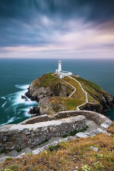 South Stack Lighthouse at sunset, Anglesey, Holy Island, Wales, Great Britain, United Kingdom