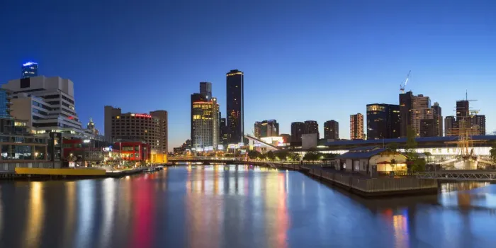Framed Print : South Wharf skyline at dawn, Melbourne, Victoria, Australia Framed Print : South Wharf skyline at dawn, Melbourne, Victoria, Australia