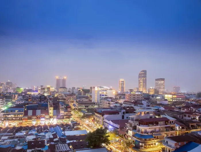 Framed Print : Southeast Asia, Cambodia; Phnom Penh. The skyline of Phnom Penhs central business Framed Print : Southeast Asia, Cambodia; Phnom Penh. The skyline of Phnom Penhs central business