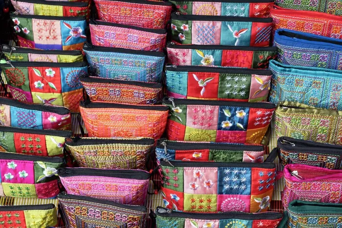 Framed Print : Souvenir bags in the market at uang Prabang (ancient capital of Laos on the Mekong river), Laos Framed Print : Souvenir bags in the market at uang Prabang (ancient capital of Laos on the Mekong river), Laos