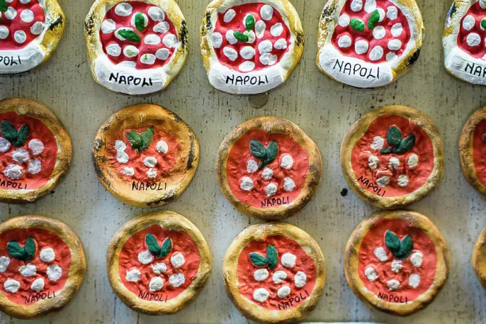 Framed Print : Souvenirs in shape of the iconic Italian pizza, Naples, Campania, Italy