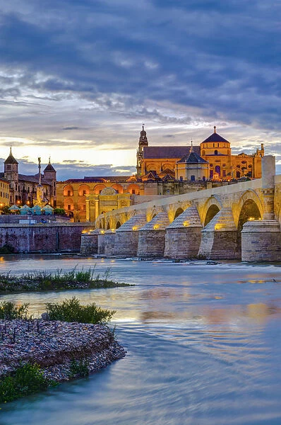 Spain, Andalucia, Cordoba Province, Cordoba, Roman Bridge (Puente Romano) over Guadalquivir