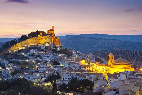 Spain, Andalucia, Granada province, Montefrio at dusk