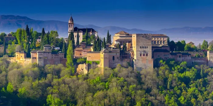 Framed Print : Spain, Andalucia, Granada Province, Granada, Alhambra Palace and Sierra Nevada mountains