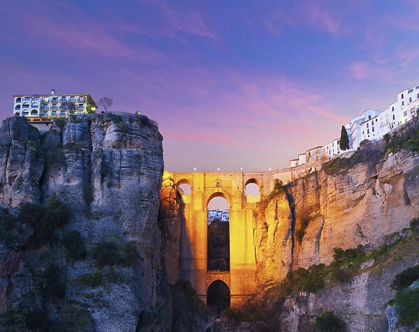 Spain, Andalucia, Malaga Province, Ronda, Rio Guadalevin Gorge and Tajo Bridge